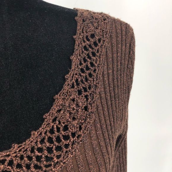 70’s Vintage Wenjilli Brown Metallic Knit Long Sleeve Maxi Dress - Picture 4 of 12